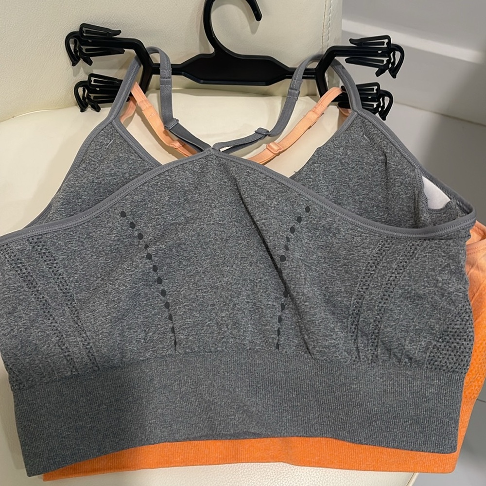 Pro-Fit Peach & Gray Set of 2'Athletic Sports Bras with Adjustable Straps - Picture 5 of 6